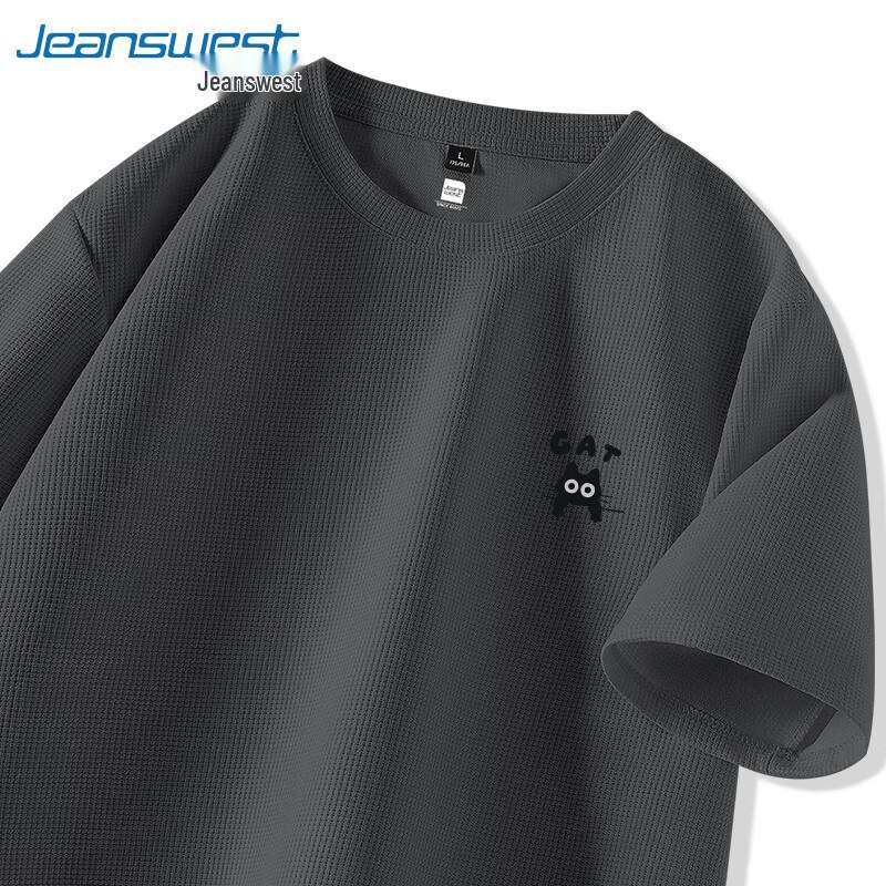 Jeanswest Men s Waffle Knit Cartoon Cat Print T-Shirt 4XL