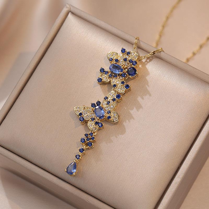 Butterfly Necklace with Color-Retaining Zircon - Fashionable, Versatile Women's Jewelry Accessory.