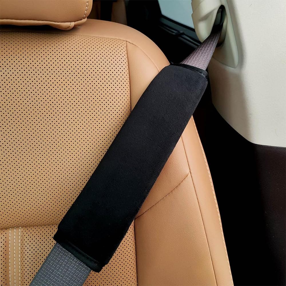 SANJAOYEE Seat Belt Cover Set of 2 Black Seat Belt Stopper Car Accessories Easy