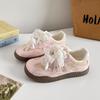 Fashion 2015 Lace Imitation Pearl Round Head German Training Shoes, Bow Pink Little White Shoes Breathable Non-slip Board Shoes BE-6863
