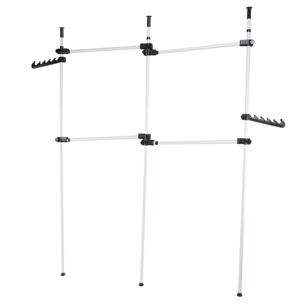 Heavy Duty Movable Garment Rail DIY Coat Hanger Clothes Wardrobe 3 Poles 4 Bars