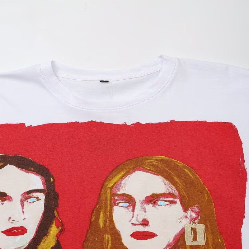 Fashion Style 2024 Autumn New Women's Clothing Easiest for Match Girl Print Straight-leg Short Sleeve round Neck T-shirt 1165475