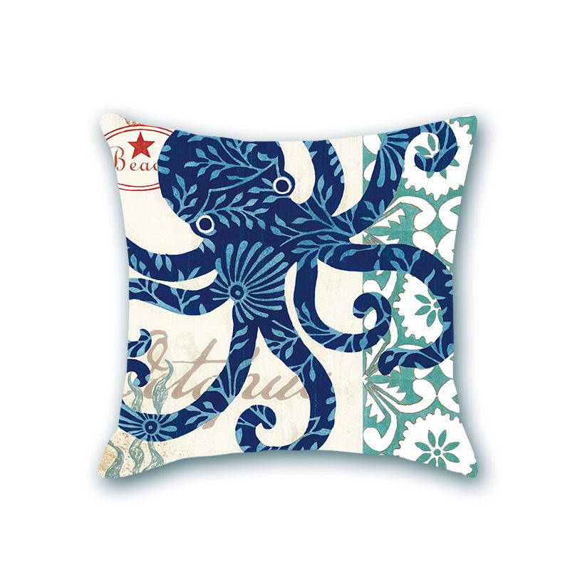 Retro Ocean Series Imitation Super Soft Pillow Cover Octopus Starfish Cushion Sofa Nap Bedside Pillow