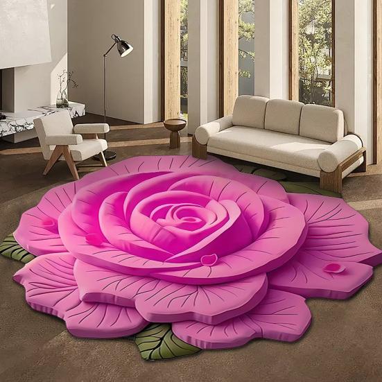 Flower Shaped Floor Mat Soft Gradient Petal Texture Blooming 3D Flower Carpet Non-Slip Washable Decorative Rug