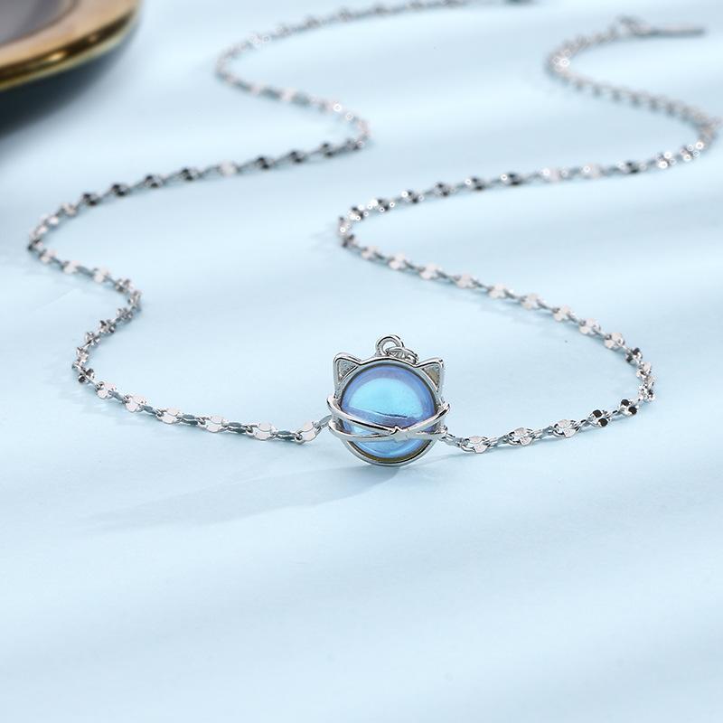 Colorful Glazed Cat Necklace, Personalized Mori, Cute And Sweet Moonstone Kitten Collarbone Chain, Recommended By Female Xiaohongshu