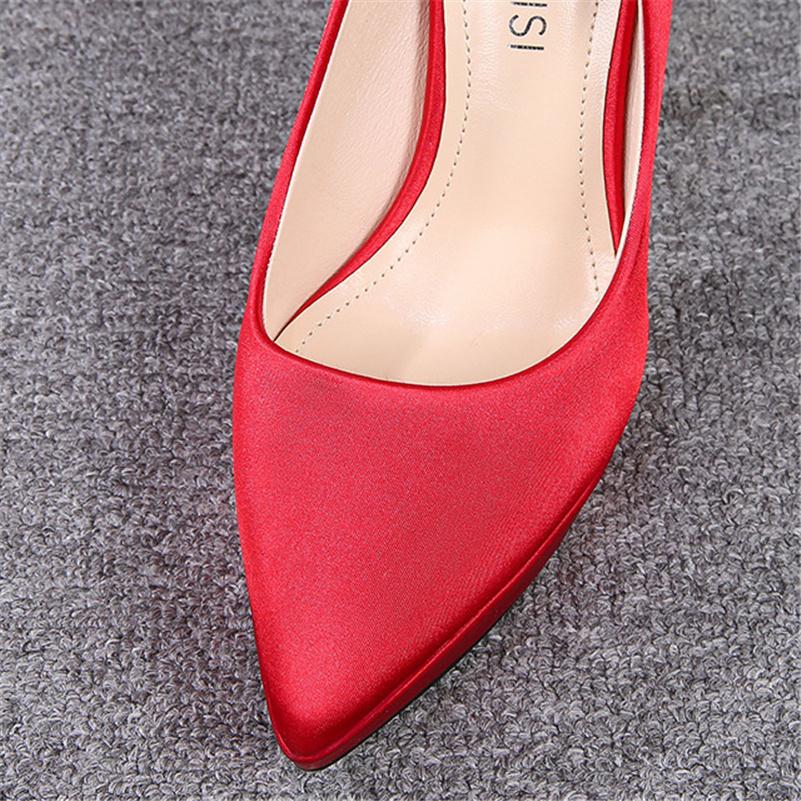 Women 12cm High Heels Scarpin Silk 2 .5cm Platform Pumps Lady Satin Stiletto Heels Plus Size 46 Green Fashion Office Shoes