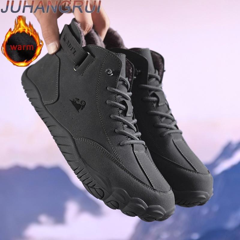 Winter Waterproof Snow Boots Fleece Lined Mid-Cut Hiking Men's Outdoor Mountain Climbing Shoes Anti-Slip Five Finger Cotton Shoe