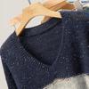 Women's Loose V-Neck Color Block Knit Pullover