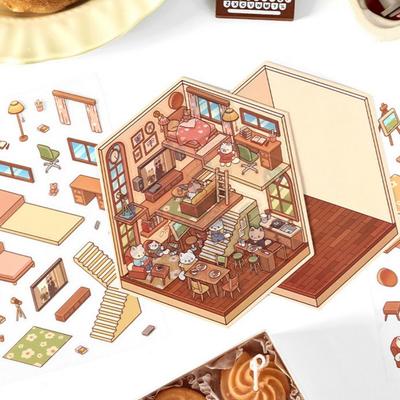 Multi-functional DIY Landscape Sticker Forest Village Cabin Scene Game Stickers Girls