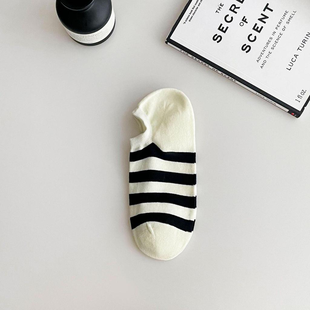 Men's Striped Cotton Boat Socks: Non-Slip, Sweat-Absorbent, Deodorant, and Thin for Spring To Autumn.