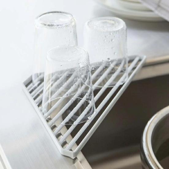 Triangle Sink Drain Rack Carbon Steel Corner Drying Holder Sponge Rag Organizer Over The Sink Drainer for Kitchen Cafe Restaurant Bakery Home