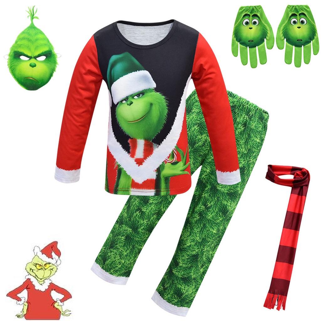 Festive Christmas Green Monster The Grinch Cosplay Pajamas Costume For Kids