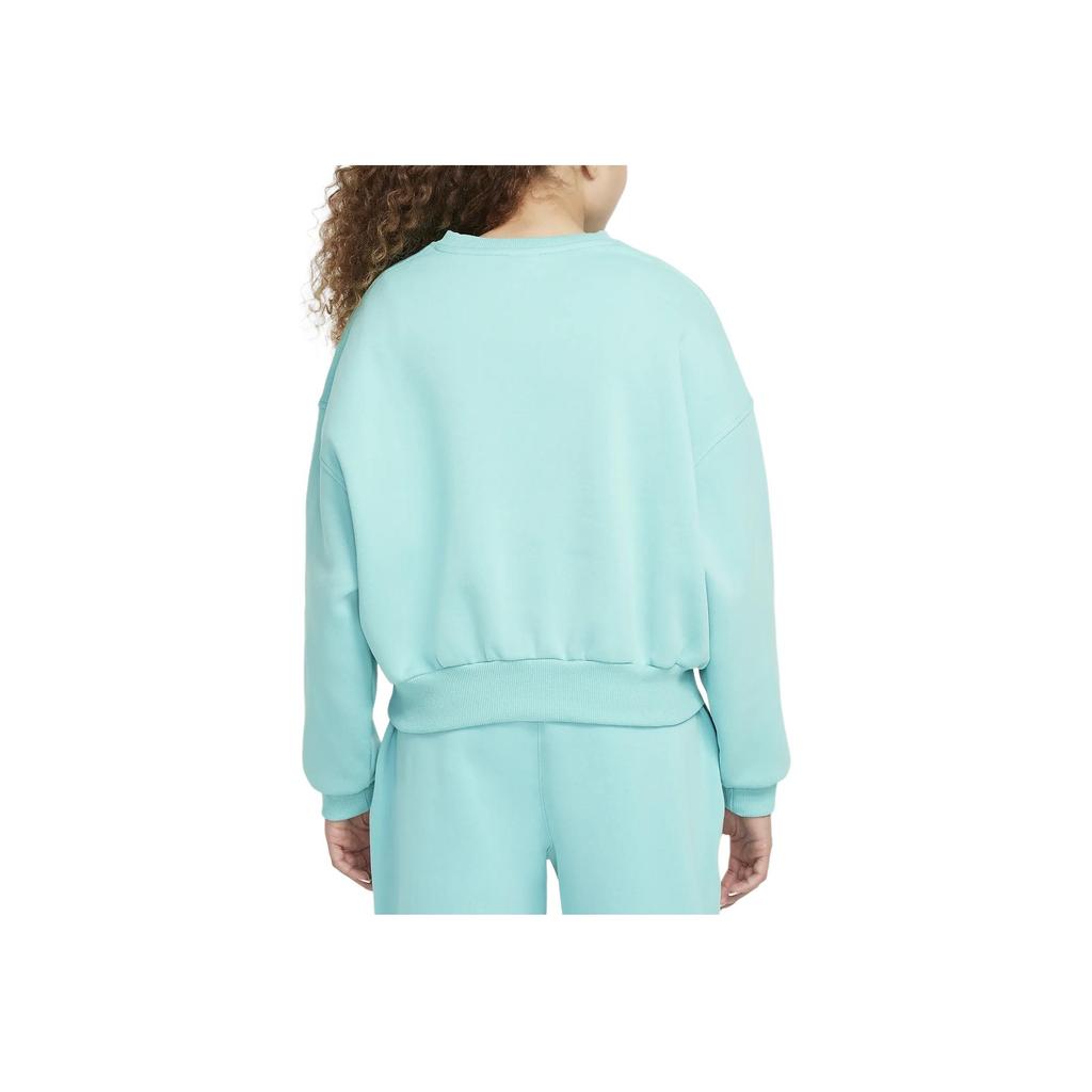 Nike Sportswear Club Fleece Lightweight Soft Warm Embroidered Logo Letter Crew Neck Long Sleeve Kids Tops Vintage-Green FZ5566-338