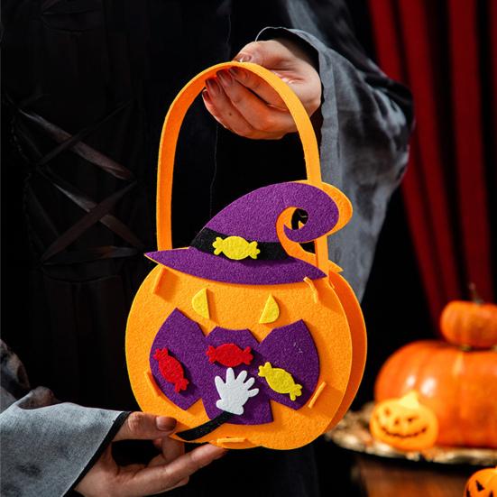Felt Halloween Handbag Trick or Treat Tote Bag Pumpkin Spider Web Shape Candy Holder for Kids Halloween Party Favors