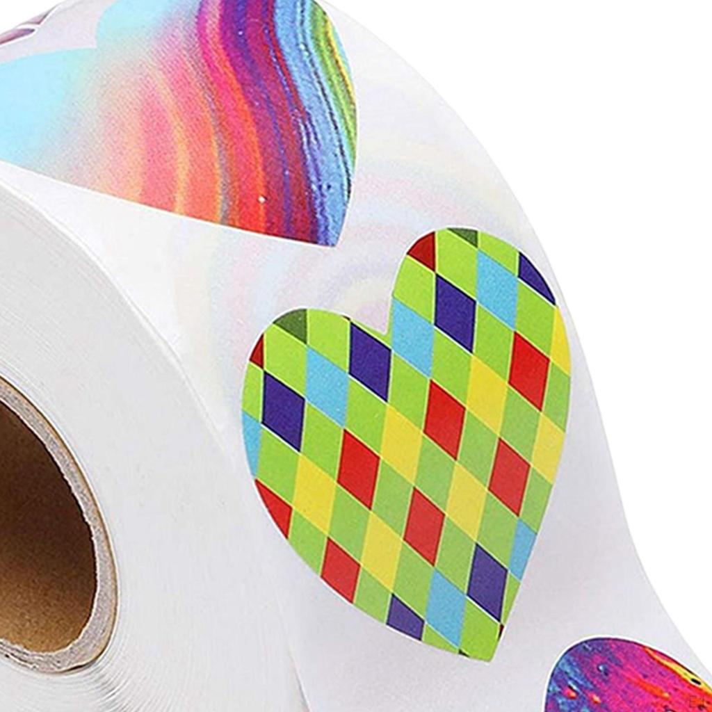500 Pcs Heart Stickers Roll Labels Multicolored Shaped for Valentine's Day