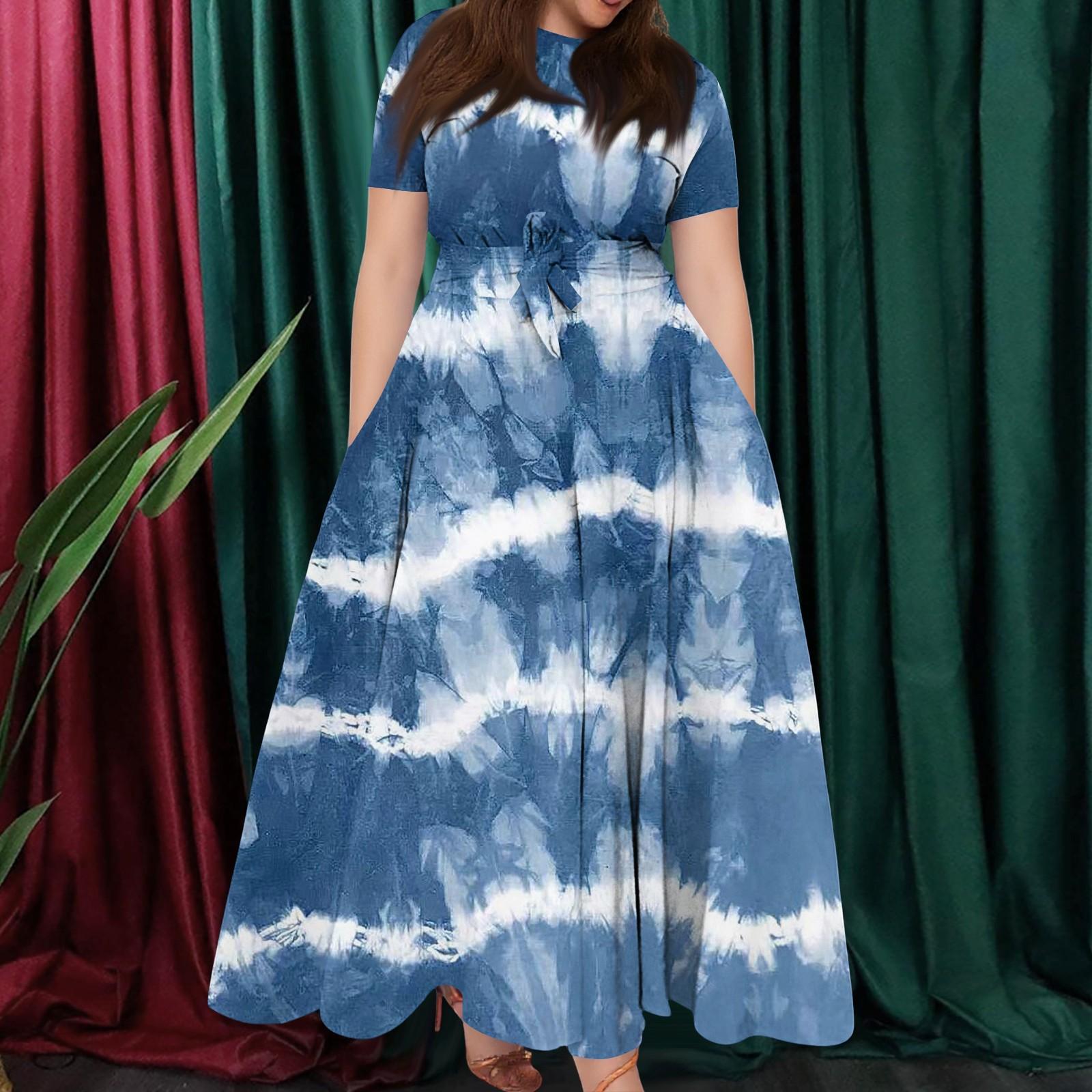 

Жіноча повсякденна модна сукня-гойдалка з принтом великого розміру з круглим вирізом і короткими рукавами на бретельках XXL