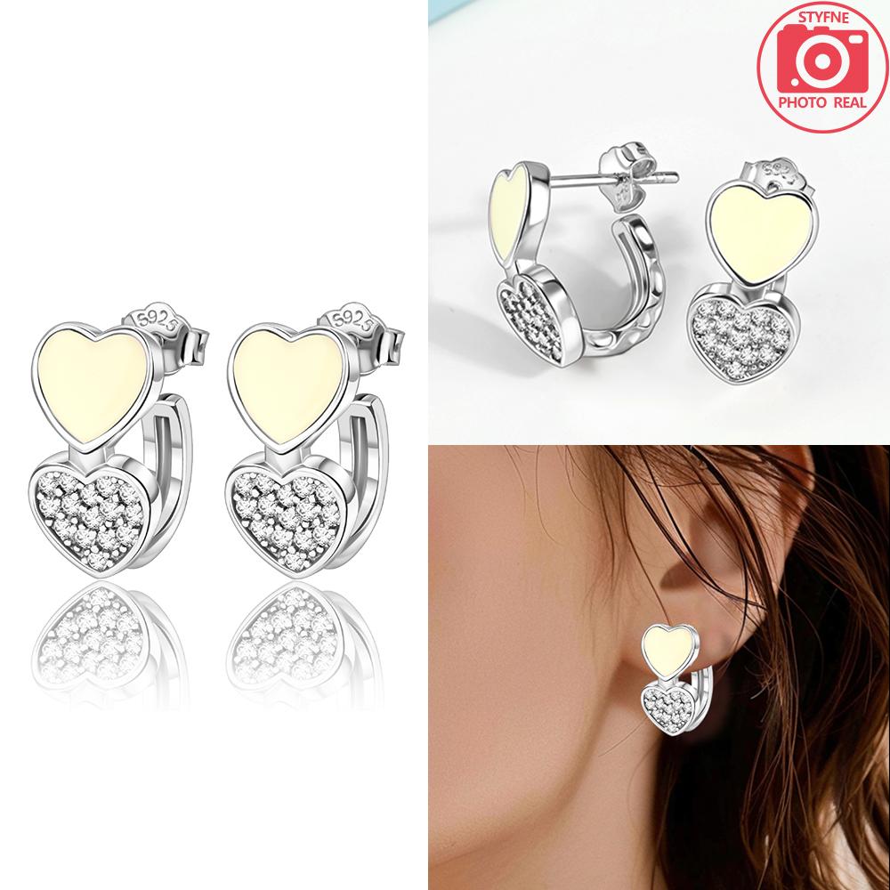 

925 Silver Yellow Heart Linked To Heart Earrings Jewelry Women Rose Gold Earrings Designer Anniversary Gift