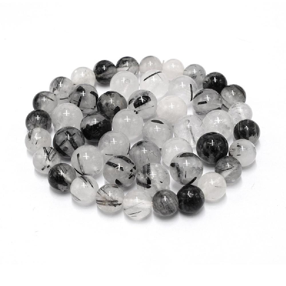 Black Rutilated Tourmaline Quartz  Stone Natural Round Beads 15"Strand Loose Spacer Beads 4/6/8/10/12mm for Jewelry Making DIY Bracelets Accessories