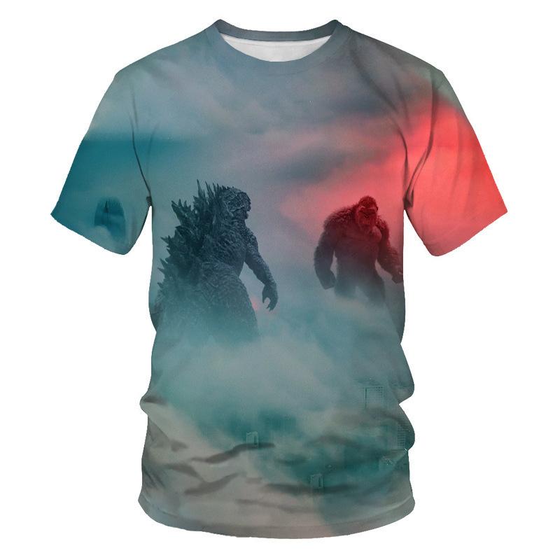 Summer Round Neck 3D Godzilla Pattern Printed Top Fashionable Casual Short Sleeved Children's Boy T-shirts