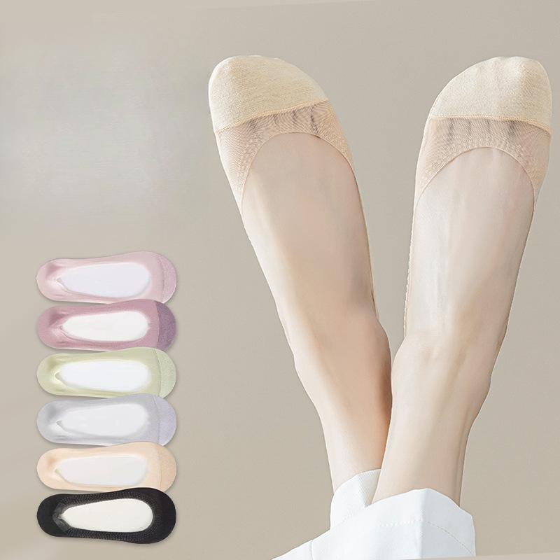Women's Mesh Invisible Socks Cotton Sweat Wicking Breathable Boat Socks Anti-slip Socks Spliced Socks