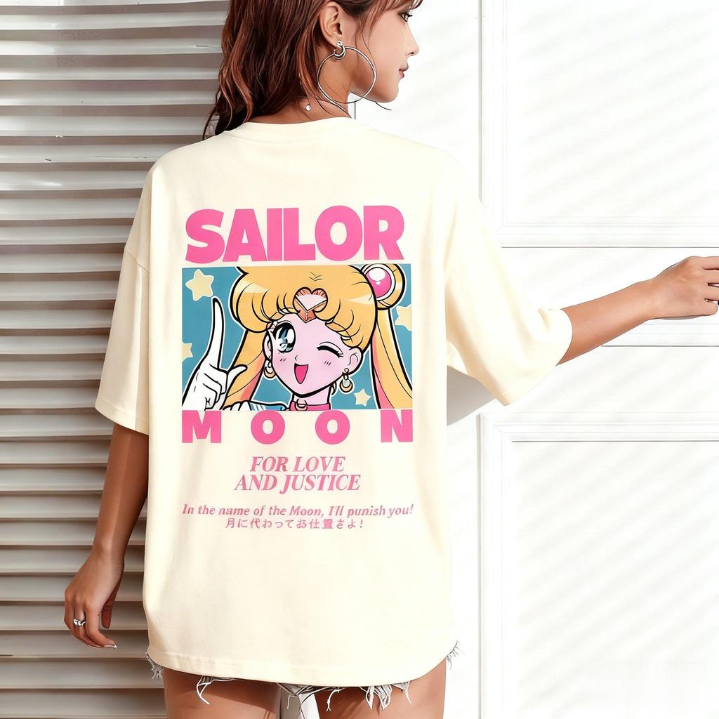 2026 Summer Sailor Moon Retro Cosplay Tshirt Unisexs Oversize Casual Cotton Printed Shortsleeved Unisex Childrens Sports Shirt
