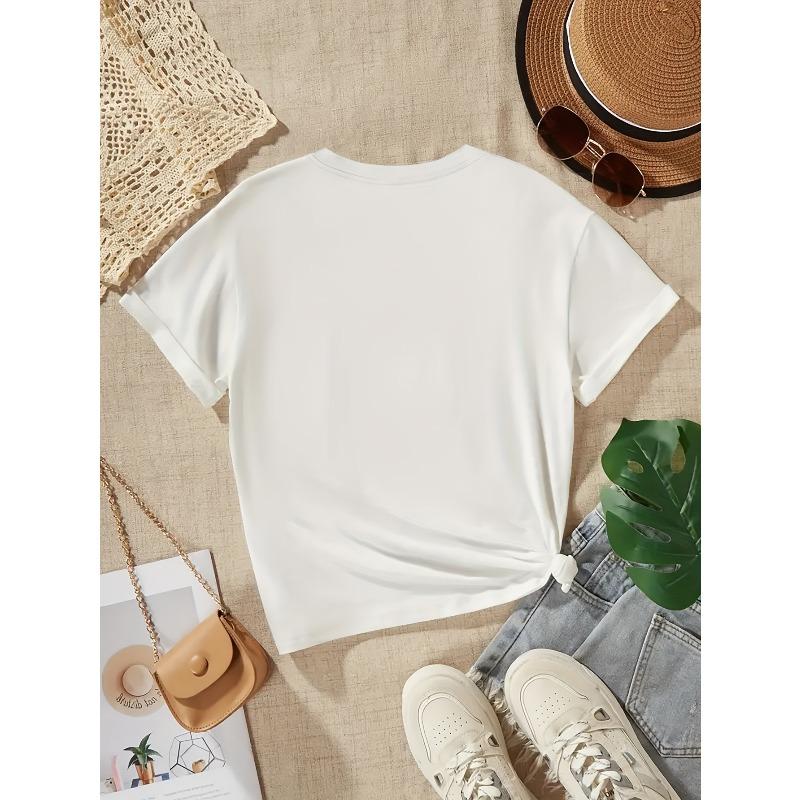 Girls Crewneck Short Sleeve Tee, Stylish Simple Cherry & Bowknot Print Soft Comfortable Summer Casual Top