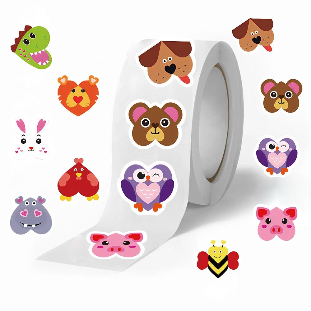 500 Pieces/roll Roll Sticker Tape Mood Animal Sticker Handbook Material Decorative Envelope Seal Sticker