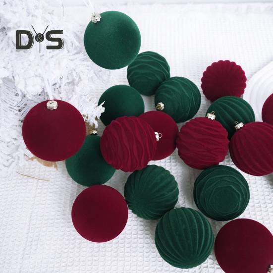 12Pcs Christmas Balls Decorations Shatterproof Velvet Ball Pendant Flocked Christmas Tree Hanging Ball Ornaments for Home Wedding Supplies
