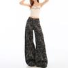 Q2523 Neutral Camo Wide-Leg Women's Jeans - Spring/Autumn New Arrival, Loose Fit, Floor-Length.