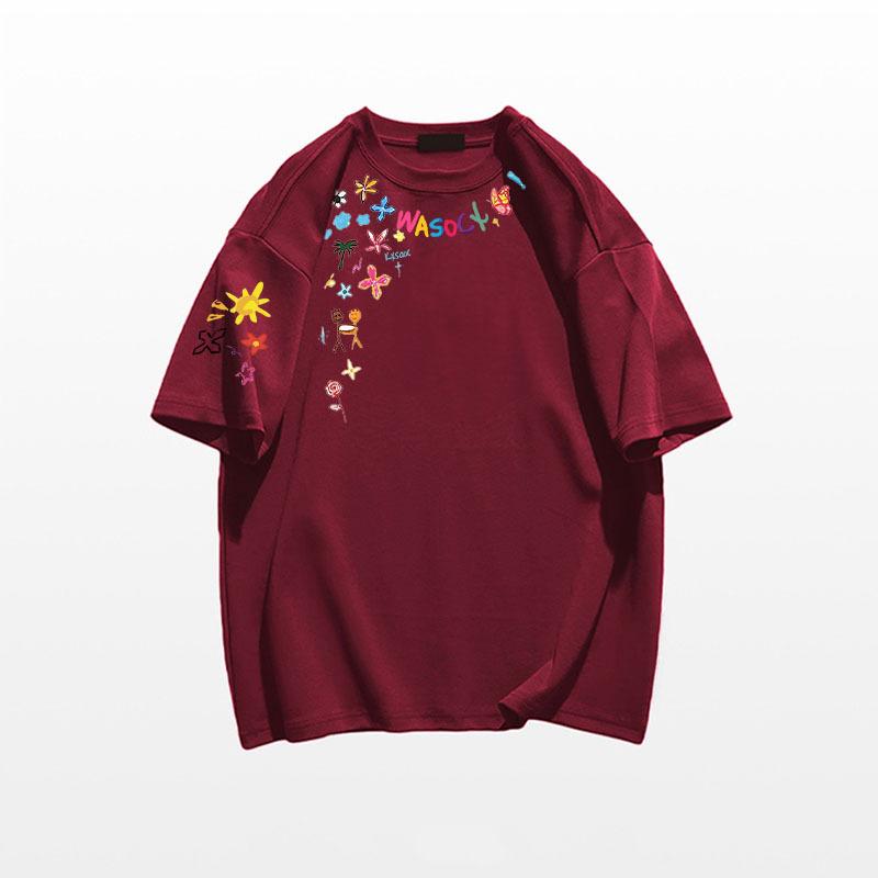 Women's Round Neck Short Sleeve Cotton T-Shirt Loose Fit Floral Print Casual Summer Top