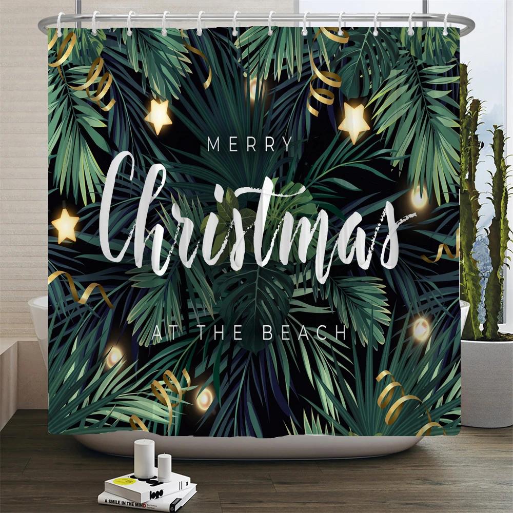

Red Christmas Shower Curtain Santa Claus Holidays Party Backdrop Bath Partition Curtain Bathroom Waterproof Curtain With Hooks W60H190(CM)-1 Pcs