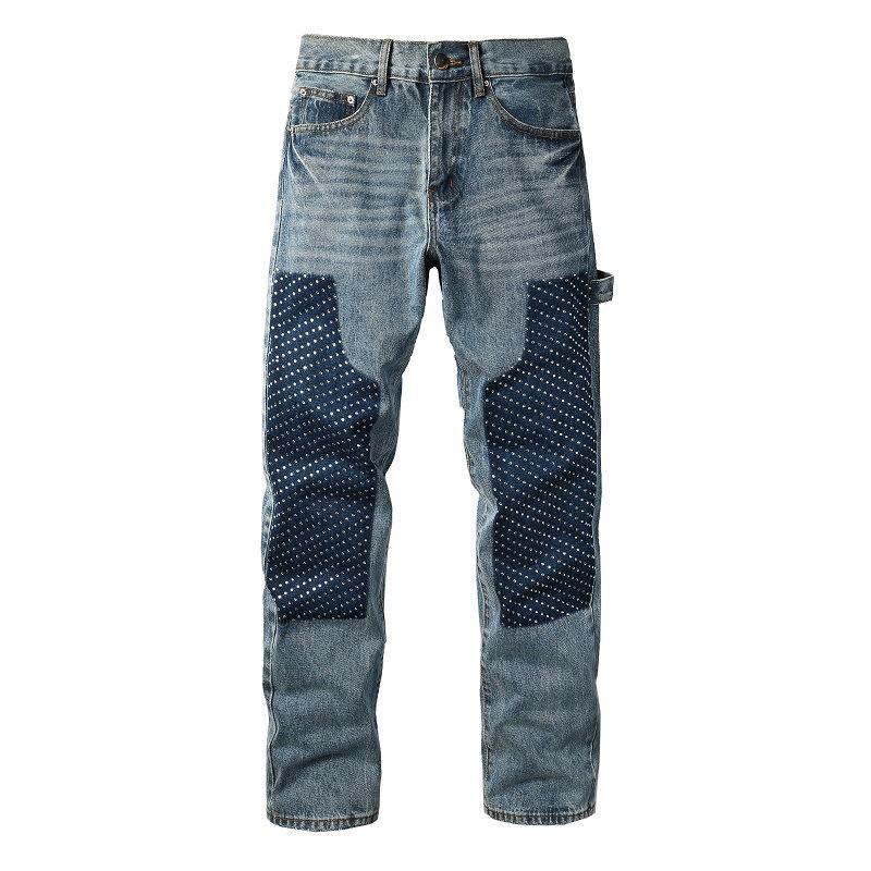 Trendy Rhinestone-Embellished Jeans, Vintage-Washed Straight-Leg Jeans