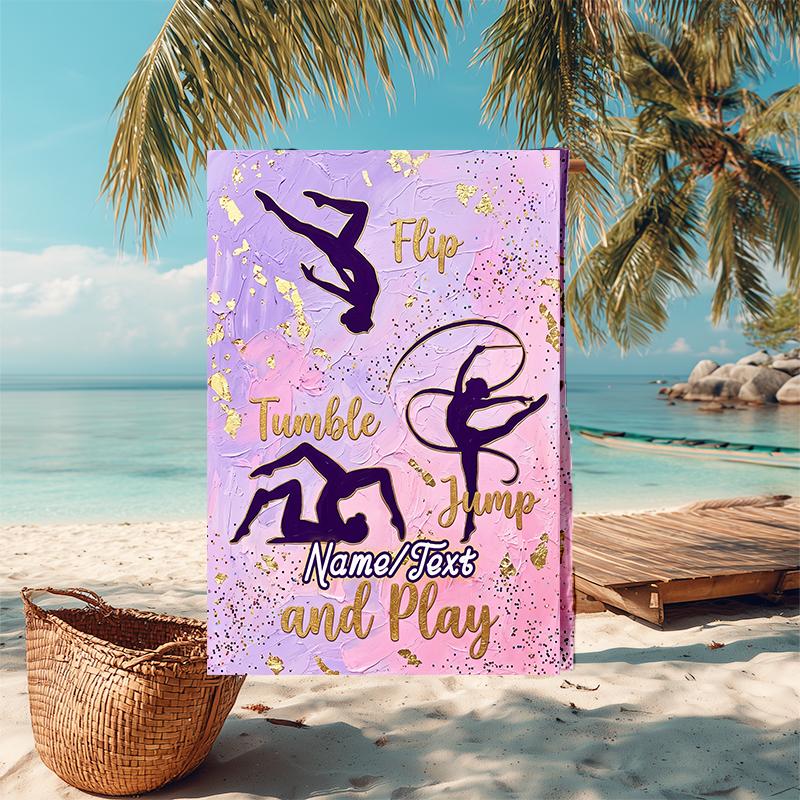 1PC Custom Name Gymnastics Fun Zone Beach Towel Highly Absorbent And Sand-Resistant Towel for Swimming, Pool, Yoga, And Travel Lightweight