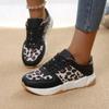 Large-Size Lace-Up Casual Flat Shoes – New Chunky Sole Round Toe Low-Top Leopard Print Athletic Sneakers for Women