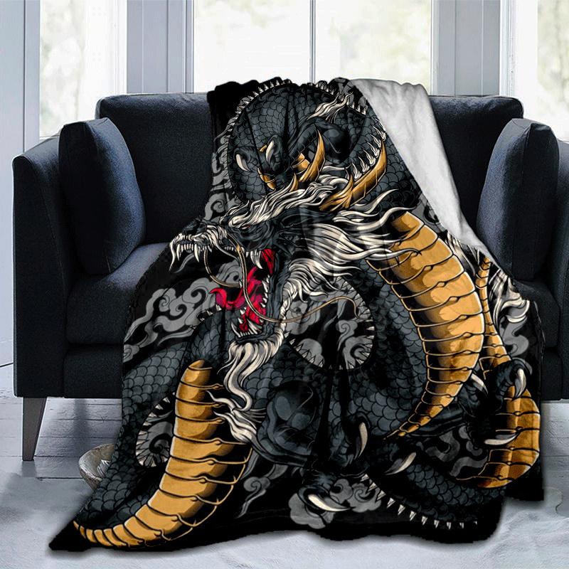 1 Stück Leichte Flanelldecke mit Drachenmuster, Bequeme und Warme Decke, für Camping, Schlafsofa, Couch, Büro, zu allen Jahreszeiten