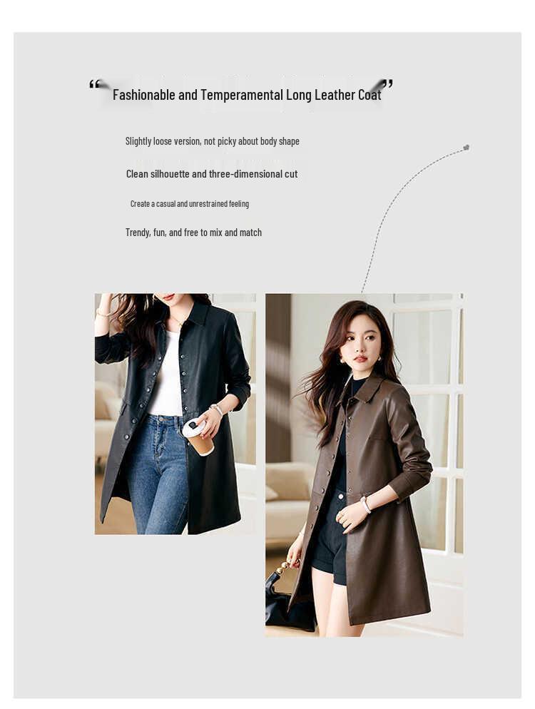 Women's High-End Slimming Lambskin Leather Jacket - Mid-Length Coat for Spring and Autumn