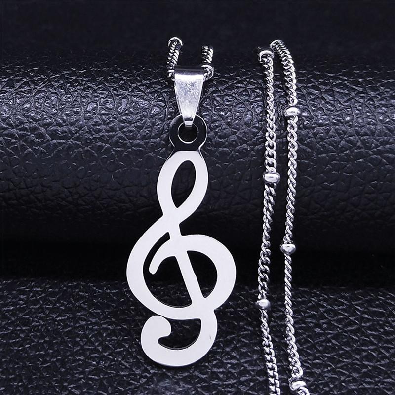 Aesthetic Music Note Heart of Treble Clef Stainless Steel Necklace for Women Men Gold Color Musical Chain Jewelry collar N1135