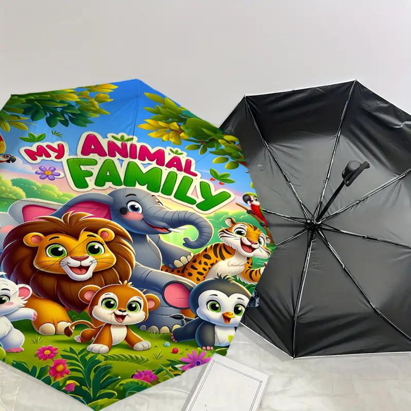1PC Animal Family Umbrella-8-Rib Reinforced, Automatic Open, Lightweight & Durable, Fashion Accessory for Outdoor, H0323