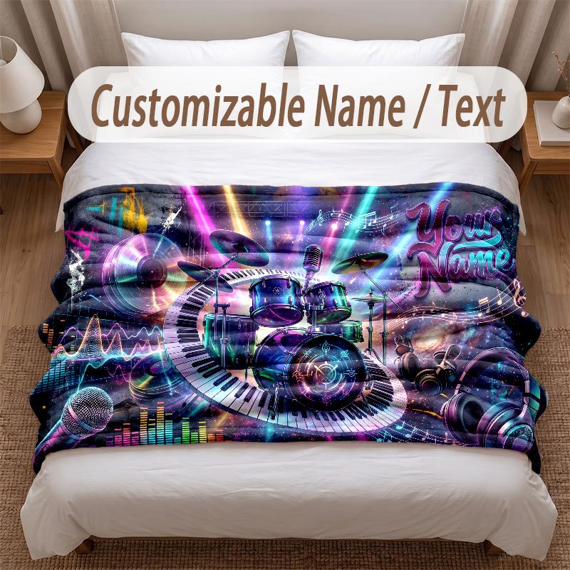 Music DJ Theme Soft Blanket Personalized Custom Name Text Print Warm Blanket Home Sofa Bedroom Decor