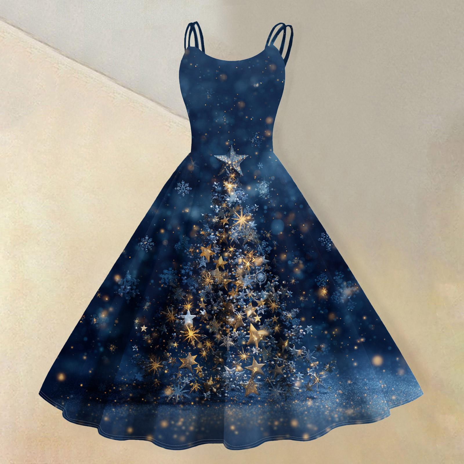 

(счастливого Рождества) Женское повседневное модное платье в стиле ретро с принтом рождественской снежинки/рождественской елки/снеговика и круглым вырезом S