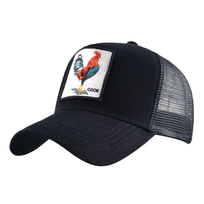 Vintage Pure Cotton Embroidered Animal Baseball Cap, Mesh Cap, Duckbill Cap, Truck Driver Hat, Chicken