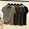 Plus Size M To 6XL U-Neck Women's Tshirt Short Sleeves Modal T-shirts Thin Bottomed Tees Solid Color Loose Tee Tops All Match