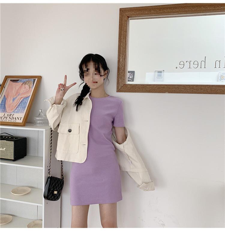 2024 Summer Korean-Style Solid Color Mid-Length Dress for Women Students