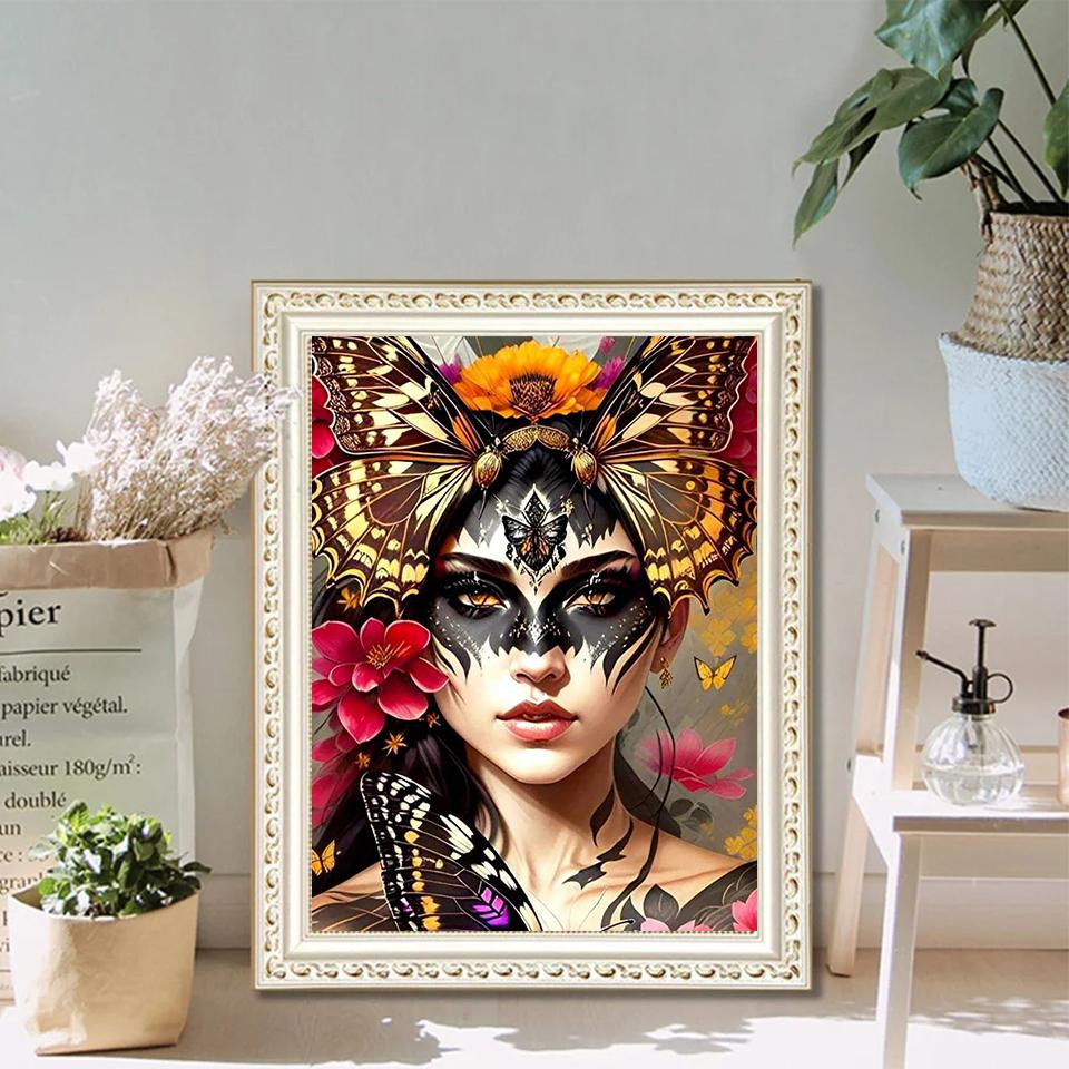 5D DIY Diamond Painting Skull Face Woman Rhinestone Mosaic Tattoo Girl Diamond Embroidery Art Mosaic Home Decor Handmade Gift