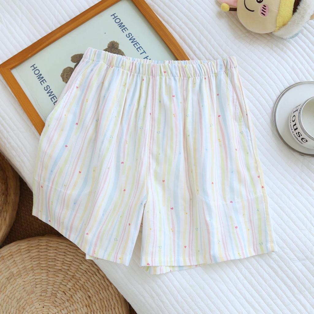 Women's Pure Cotton Double-Layer Gauze Printed Pajama Shorts - Summer Loose Fit, Versatile for Home or Outdoors