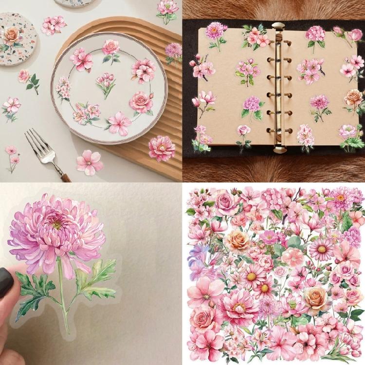 50 Sheets Clear Laptop Sticker Flower Sticker Adhesive Decal Guitar Sticker Lovely Decal for Laptops Scrapbooking