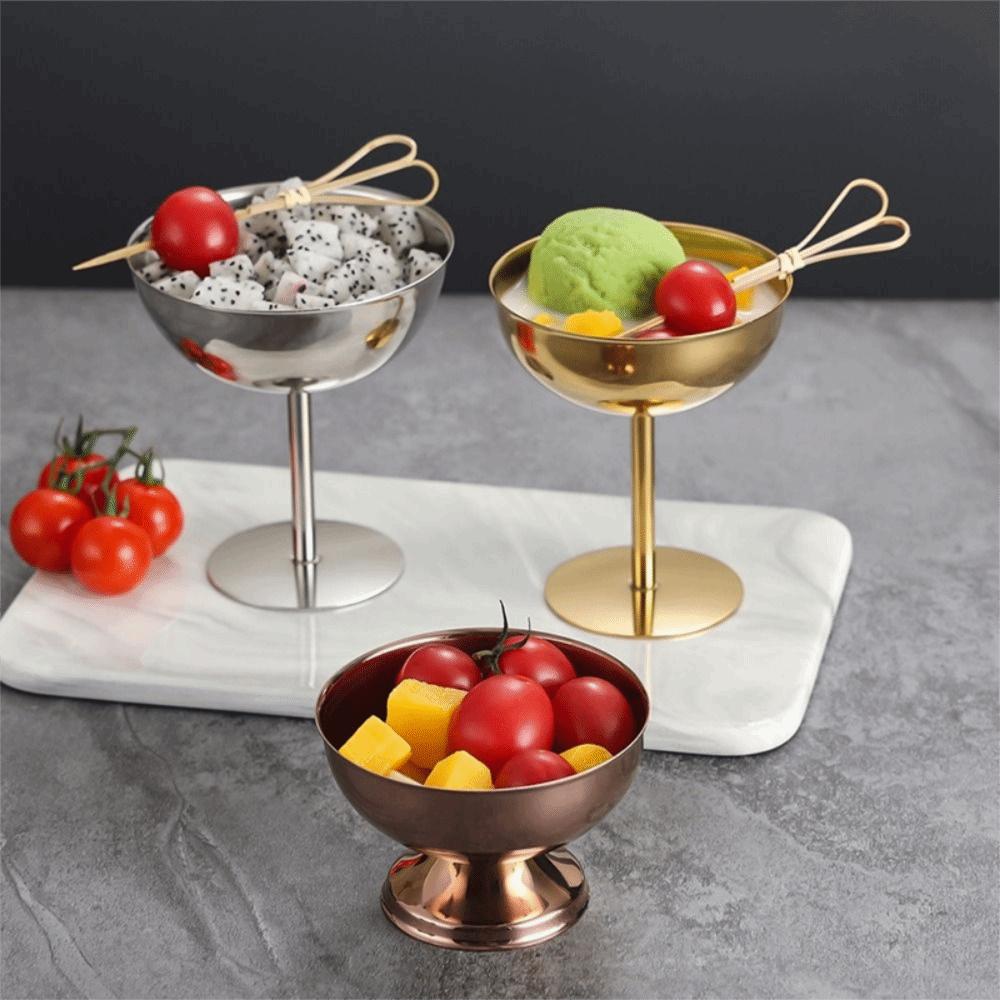 Stainless Steel Ice Cream Cup Food Grade Stemmed Fruit Plate Shorty Salad Bowl Bar Tableware