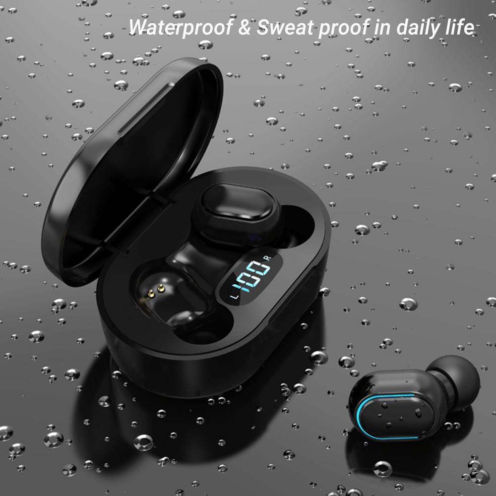 TWS BT5.0 Headset HIFI Sound Quality Wireless Earphone Multi-function Button Waterproof Portable Headphones with Large Capacity Black