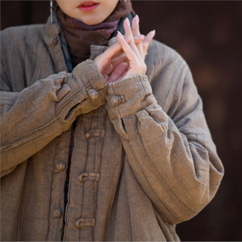 Johnature Women Vintage Winter Tie-dye Chinese Style Coats Button Stand Long Sleeve Coats