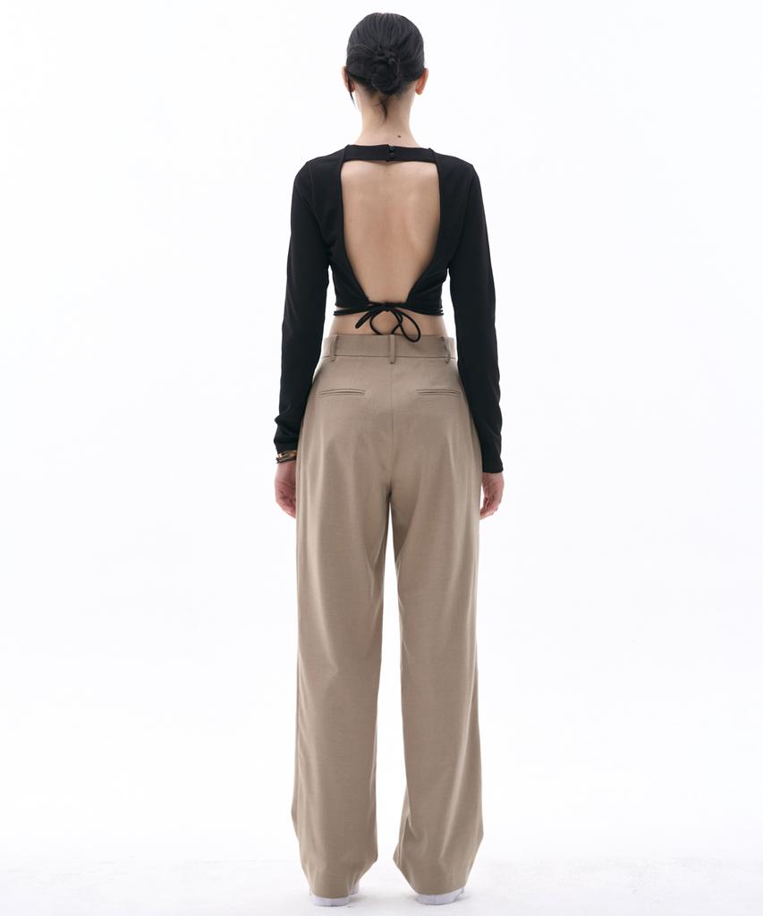 MALOUPE 2114 Single-Pleat Wide Pants (Beige)